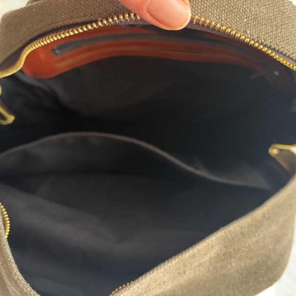 Khaki Heavy Canvas and Leather Backpack - Picture 3 of 9